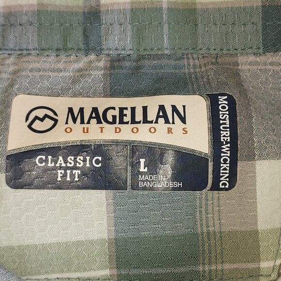 Magellan Outdoors Fishing Shirt Moisture Wicking Large Dad Lawn Camo Button Down - Picture 4 of 8